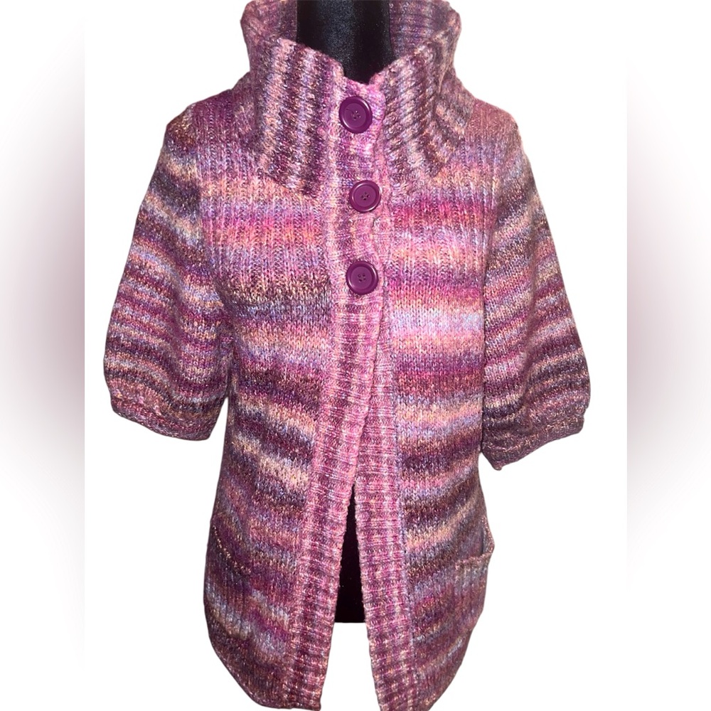 Express Fashion Purple Wool 3/4 Sleeve Cardigan Sweater.